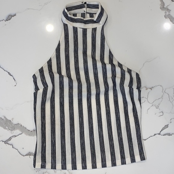 Stripe Halter Neck Cropped Top - Picture 1 of 4